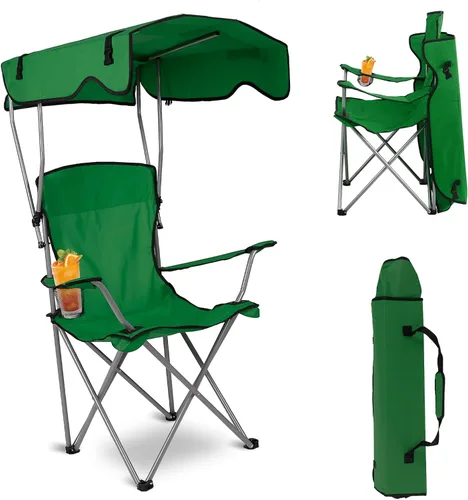 Vista 11 de Silla plegable de playa, silla de campamento, campamento de pesca, silla de césped al aire libre, protección solar, carga de 330 libras, toldo