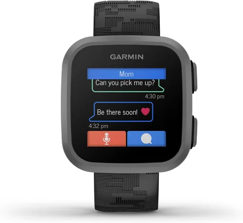 Vista 2 de Garmin Bounce™, reloj inteligente para niños, texto bidireccional y mensajes de voz, seguimiento de ubicación, camuflaje negro (renovado)
