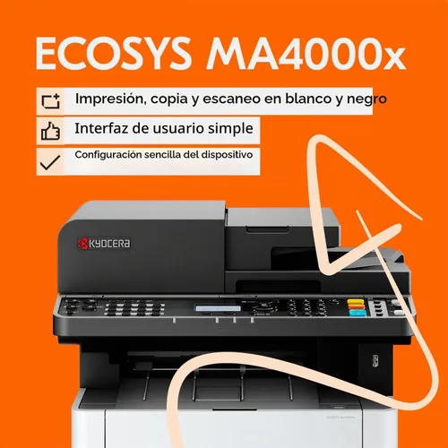 Vista 2 de Impresora láser multifunción monocromática KYOCERA ECOSYS MA4000x (impresión/copia/escaneo), hasta 42 ppm, procesador de documentos de doble escaneo