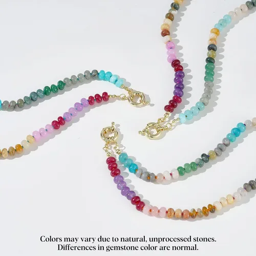 Vista 4 de KissYan - Collar de piedras preciosas para mujer, gargantilla de cuentas bohemias coloridas con piedras naturales, perlas de agua dulce, chapado