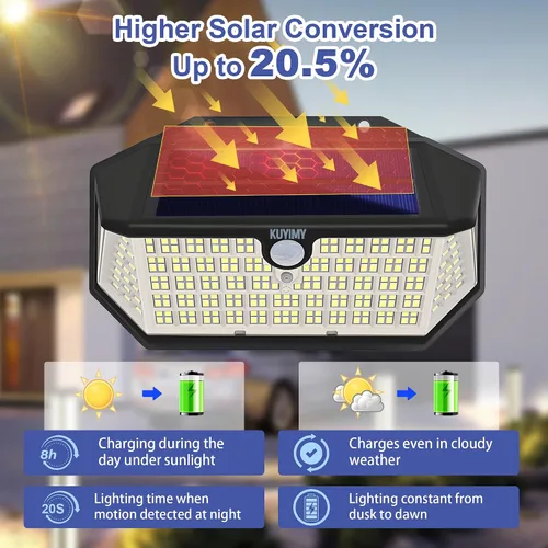 Vista 5 de Luces solares para exteriores, 266 LED con sensor de movimiento y 3 modos de iluminación, IP65 impermeable, 5 lados de luz gran angular de 220°