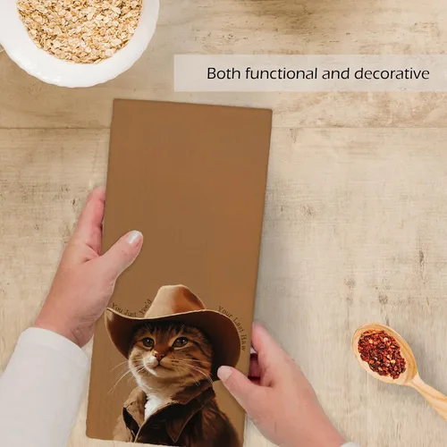 Vista 4 de Divertidas toallas de cocina de gato de vaquero occidental, regalos para amantes de los gatos para mujeres y hombres, paños de cocina de mano