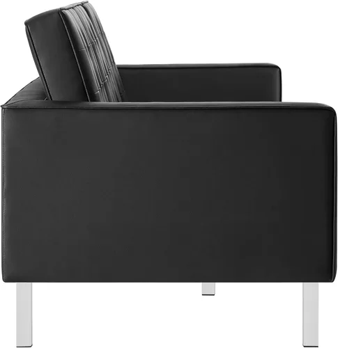 Vista 4 de Modway EEI-3385-SLV-BLK - Sofá tapizado de piel sintética con botones copetudos, color plateado y negro