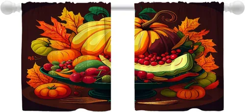 Vista 114 de Shrahala Orange Autumn Autumn Blackout Curtain Tiers, Fall Kitchen Valance Light Blocking Tier Drapes with Rod Pocket, 2 Pack 26 X 24 in