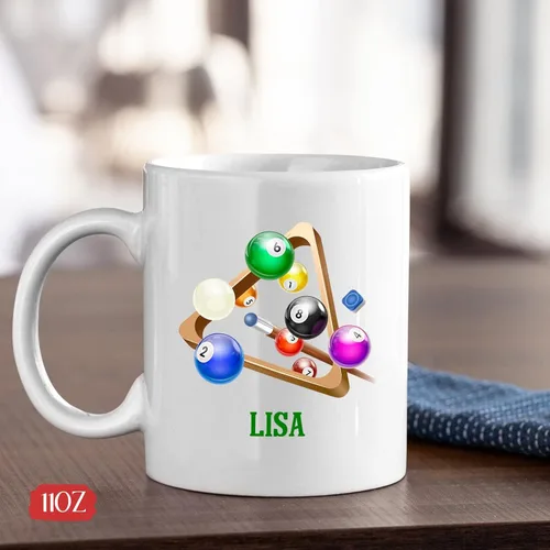 Vista 4 de Taza de billar, taza de billar personalizada, taza deportiva personalizada, taza de café de billar, regalo para los amantes del billar, taza