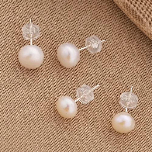 Vista 8 de Aretes de plata de ley 925 con circonita cúbica para mujeres y hombres, juego de aretes de perlas cultivadas en agua dulce natural, hipoalergénicos