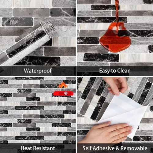 Vista 4 de WENMER Papel tapiz para salpicaduras de cocina, papel de pared impermeable para baño, papel tapiz autoadhesivo extraíble para salpicaduras