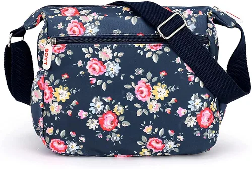 Vista 4 de H HIKKER-LINK Bolso cruzado floral con múltiples bolsillos para mujer, ligero, de viaje