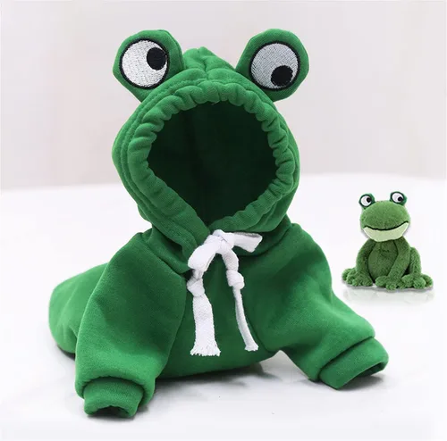 Vista 2 de Sudaderas con capucha para perro, ropa de rana para mascotas, suéter cálido de invierno, abrigo, ropa para perrito, ropa para cachorros, disfraz