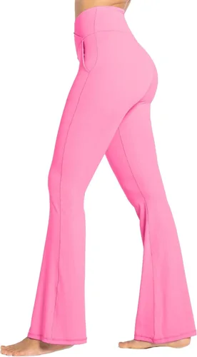 Vista 4 de Sunzel Leggings acampanados para mujer con bolsillos, pantalones de yoga cruzados con control de abdomen, cintura alta y pierna ancha