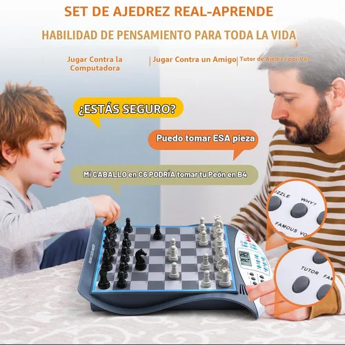 Vista 6 de Talking Chess Master - Juego de ajedrez electrónico con clasificación ELO de 2000, ideal para entrenamiento de estrategia cerebral, juego