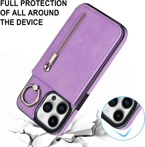 Vista 5 de Asuwish Funda de teléfono para iPhone 14 Pro Max de 6.7 pulgadas con protector de pantalla y soporte de tarjeta RFID, soporte de anillo de cuero