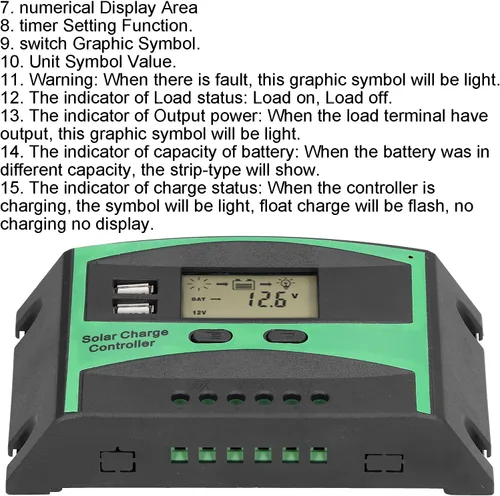 Vista 8 de Controlador de carga solar de 30 amperios, controladores de carga para paneles solares, descarga fotovoltaica, regulador de control PWM