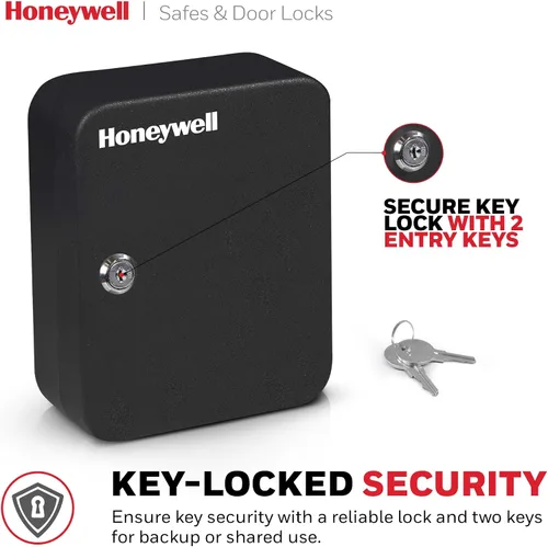 Vista 6 de Honeywell Safes & Door Locks - Caja pequeña de 24 ganchos para llaves de oficina - Caja de metal duradera que mantiene tus llaves seguras - Caja