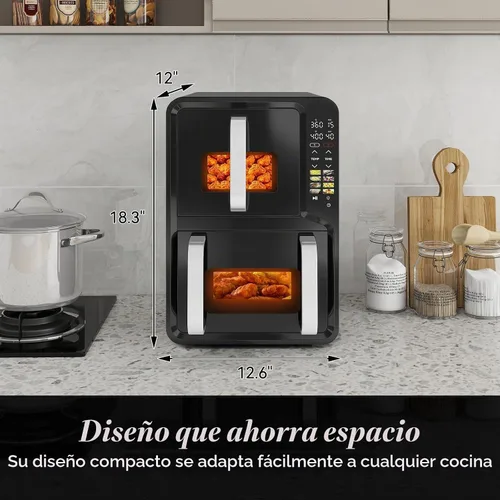 Vista 5 de Freidora de aire doble de 12 cuartos con 2 estantes apilados, freidoras de aire de doble cesta