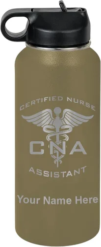 Vista 19 de LaserGram Botella de agua personalizada, asistente de enfermería certificada por la CNA, acero inoxidable de doble pared aislada al vacío con popote