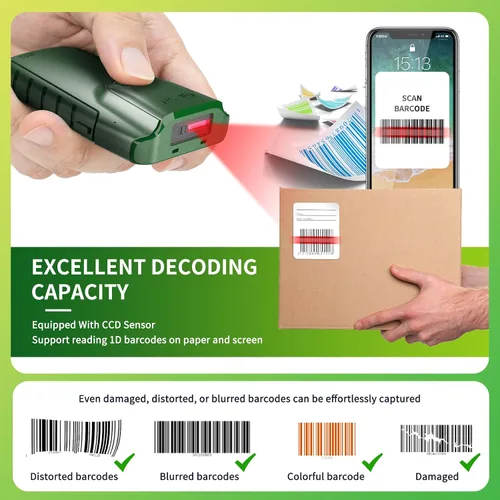 Vista 4 de NETUM Escáner de código de barras Bluetooth 1D, lector de código de barras CCD portátil pequeño 3 en 1, lector de código de barras CCD automático
