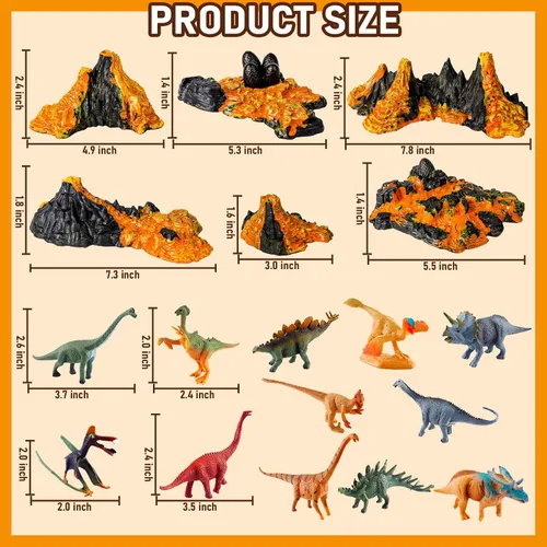 Vista 2 de Aydinids - Juego de 6 mini volcán con 12 figuras de dinosaurio, figuras de dinosaurios de plástico, juego de volcán artificial