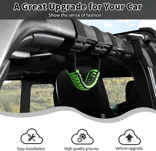 Vista 2 de Asas de agarre para Jeep Wrangler JK JL JT YJ TJ 1992-2023 Accesorios interiores (2 unidades, con patrón de bandera de Estados Unidos, Oxford) Verde