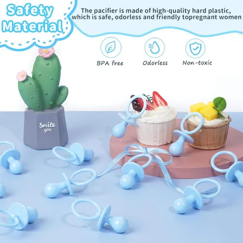 Vista 5 de 36 chupones de plástico para juego de baby shower, chupetes de baby shower de 2.75 pulgadas, chupetes azules para decoración de baby shower