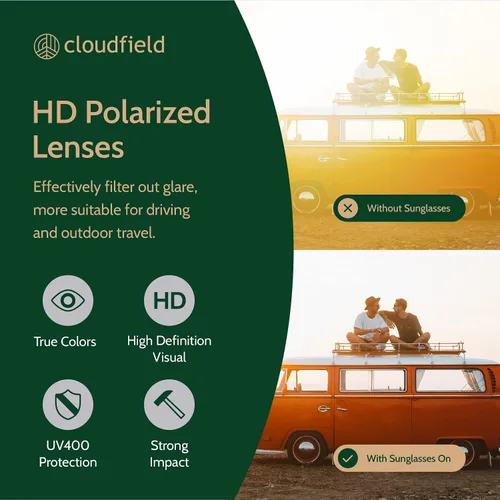 Vista 4 de Cloudfield Wood Frame Sunglasses for Men and Women with 9-Layer Polarized Lenses and Double Layer of UV Blocking Coating