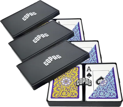 Vista 11 de Copag 1546 Neoteric Design - Juego de cartas 100 % de plástico, tamaño de póquer (estándar) violeta/amarillo/azul (índice jumbo, 1 juego)