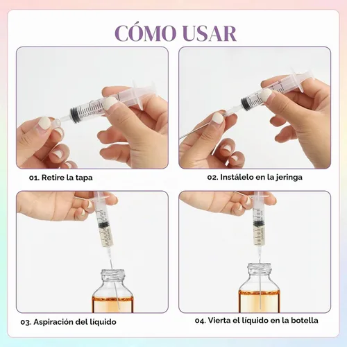 Vista 6 de Paquete de 4 unidades - Kit de decantador de extracto de jeringa de perfume de plástico de 5ml con punta de aguja de acero romo, adecuado