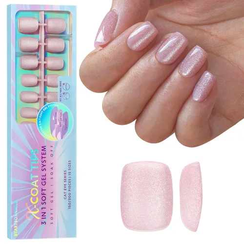 Vista 12 de BTArtboxnails XCOATTIPS - Punta francesa blanca a presión, cuadrado L, purpurina rosa Lamp-Curable 4-Week Wear, Salon Quality Value at Home