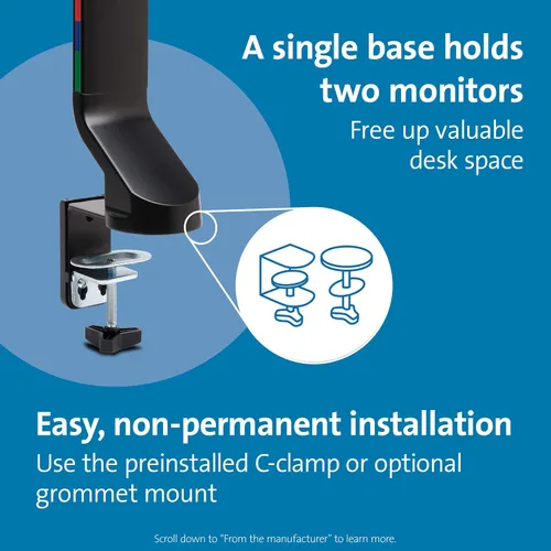 Vista 5 de Kensington Soporte de Monitor Doble para Escritorio, Soporte para Monitor Vesa con Abrazadera en C, se Adapta a 2 Monitores Ultraanchos de hasta 27