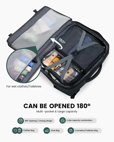 Vista 6 de LOVEVOOK Mochila de transporte grande de 45 litros para mujeres y hombres, aprobada por aerolíneas, mochilas de maleta grande expandible con 4 cubos