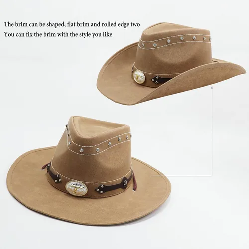 Vista 4 de Sombreros de vaquero australianos de cuero duradero, para hombre y mujer