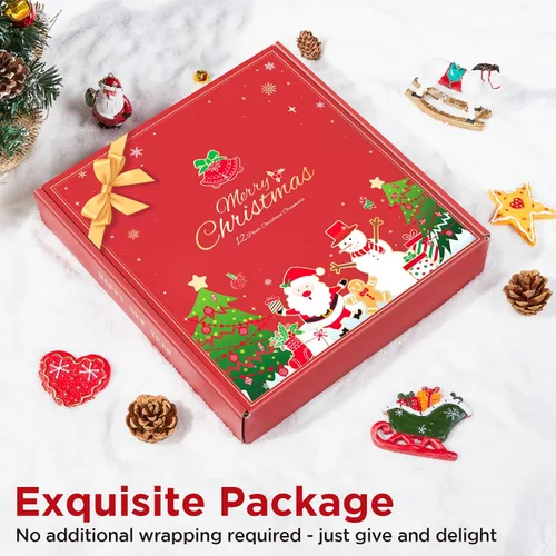 Vista 5 de Juego de 12 adornos grandes de Navidad, decoraciones colgantes de resina para árbol de Navidad, figuras surtidas de Papá Noel, muñeco de nieve