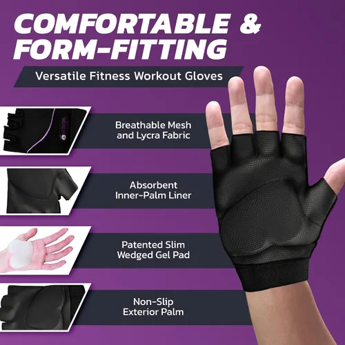 Vista 3 de Guantes de muñeca asegurada, almohadilla de gel delgada y forro interior absorbente, guantes de entrenamiento para mujeres y hombres, yoga y pilates