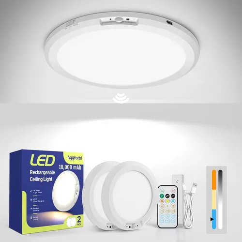 Vista 10 de Luz de techo recargable de 10,000mAh con control remoto, luces de ducha inalámbricas impermeables 3000K/4000K/6000K, luz alimentada por batería