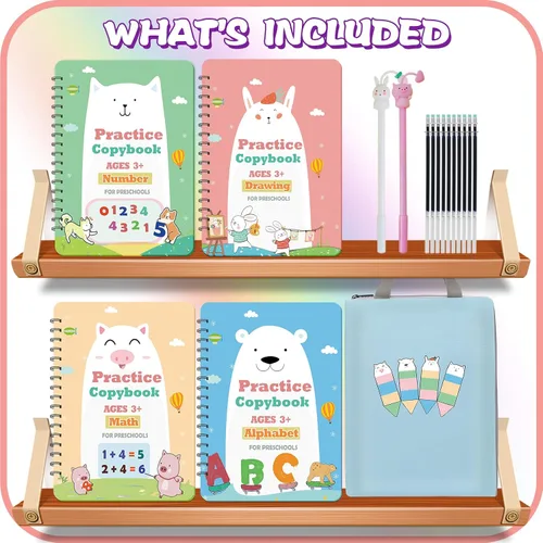 Vista 4 de Cuaderno de escritura de práctica mágica de gran tamaño mejorado para niños, cuaderno de copias reutilizable preescolar para niños de 3 a 8 años