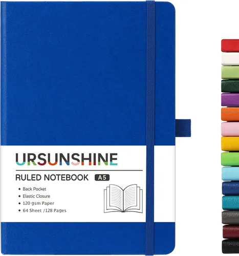 Vista 13 de Cuaderno punteado, diario, 5.3 x 8.26 pulgadas, tapa dura, prémium, papel grueso, doble espiral, bandas, cuero negro sintético, lazo para bolígrafo