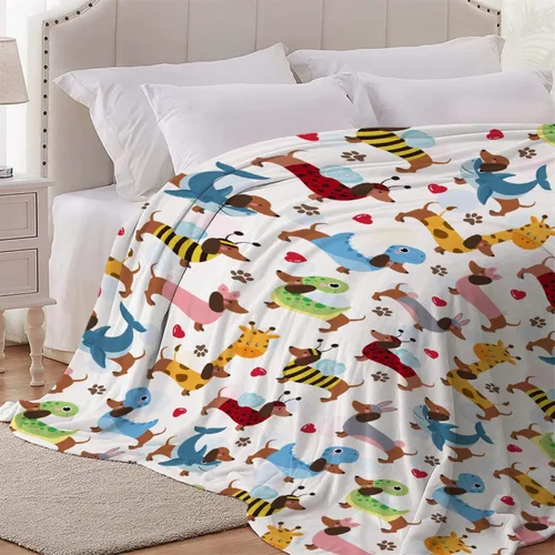 Vista 5 de Linda manta de franela de perro salchicha para niños, adultos, adecuada para sofá, cama, campamento, viajes, todas las estaciones, 30 x 40 pulgadas