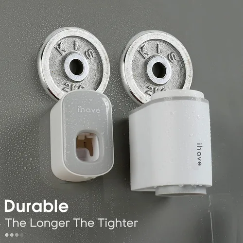 Vista 5 de iHave - Soporte para cepillos de dientes montado en la pared con dispensador automático de pasta de dientes, 2 tazas de soportes para cepillos
