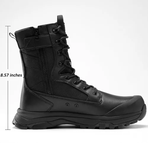 Vista 3 de Coostar Botas tácticas para hombre, ligeras, botas de combate militar, botas de trabajo con cremallera lateral, botas de motocicleta