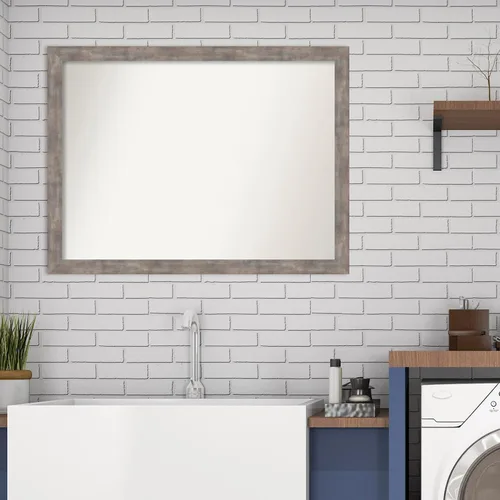 Vista 600 de Amanti Art Silver Bathroom Mirror for Over Sink, 26x35 Custom Made Marred Pewter Rectangle Vanity Mirror, Large Casual Wood Frame, Hangs Horizonally