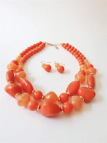 Vista 5 de Ufraky Juego de aretes de collar de 2 capas de hilo grueso para mujeres y niñas, regalo de joyería, Plástico