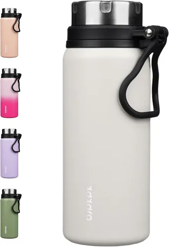 Vista 24 de BJPKPK Botella de agua aislada de 24 onzas con asa, sin BPA, botella térmica de viaje de acero inoxidable reutilizable, botella de agua grande, Negro