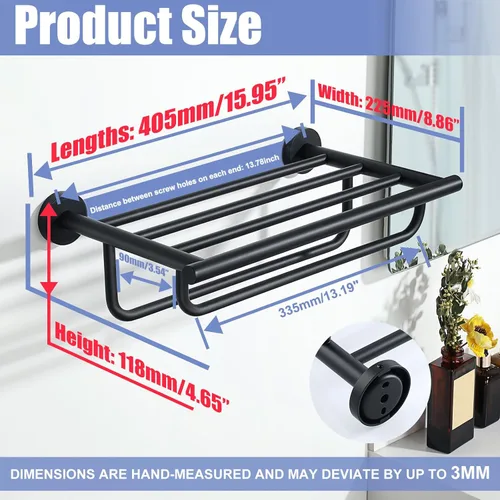 Vista 2 de Alise Toallero para lavabo de baño, toallero con barras de toalla dobles para montaje en pared, colgador de toallas de acero inoxidable SUS 304