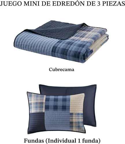Vista 6 de Woolrich - Juego de edredón reversible de algodón, estilo cabaña invertido a color sólido, colcha ligera de retazos para todas las estaciones