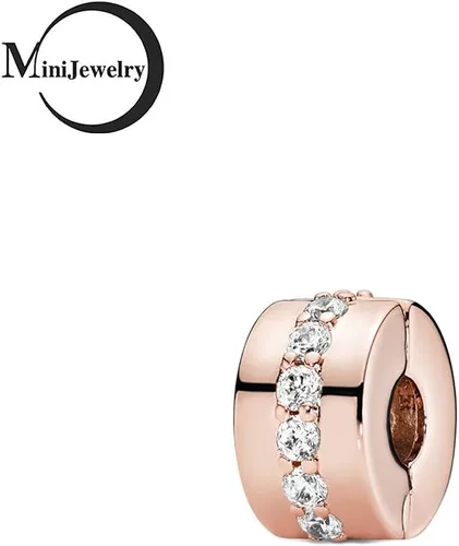 Vista 2 de Abalorio de clip de camino de elegancia brillante para pulseras Pandora Moments con circonita cúbica, espaciador, piedras de nacimiento