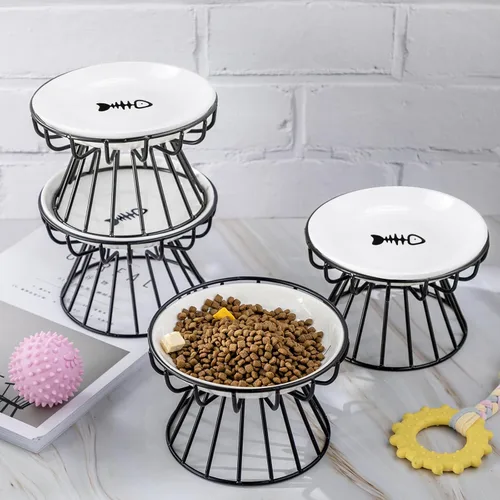 Vista 7 de Roshtia 4 juegos de cuencos elevados de cerámica para gatos con soporte de metal, platos aptos para lavavajillas, platos elevados antideslizantes