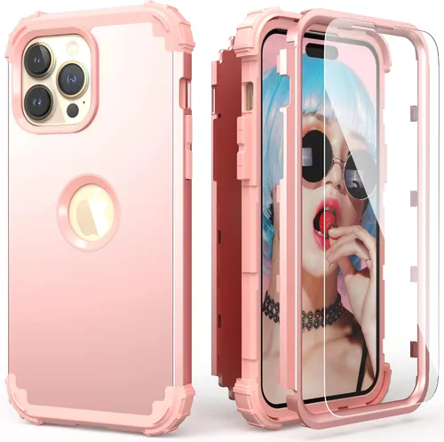 Vista 25 de IDweel Funda para iPhone 14 Pro Max, para iPhone 14 Pro Max con protector de pantalla para mujer, 3 en 1, a prueba de golpes, ajuste delgado, Reloj