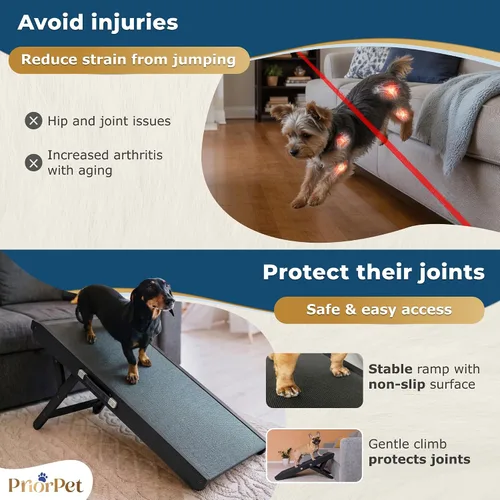 Vista 6 de Rampa para perros para sofá, antideslizante, resistente, plegable, soporta hasta 200 libras, ajustable de 7 a 20 pulgadas, plataforma de aterrizaje