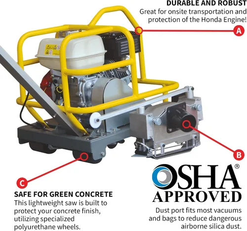 Vista 12 de TOMAHAWK 6" Early Entry Concrete Saw Walk Behind Green Joint Saw with 3.5HP Gas Powered GX120 Honda Engine and Dust Control