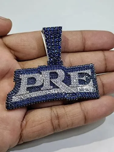 Vista 2 de DTJEWELS - Juego de puntas de corte redondo de 3.00 quilates con diamantes y zafiro azul para hombre, con nombre personalizado, plata de ley 925